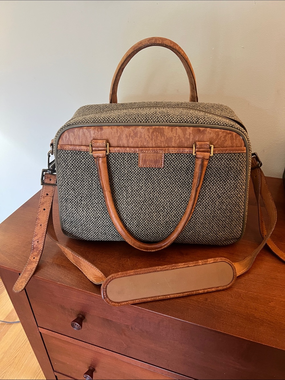 Hartmann Classic Tweed Travel Satchel with Tan Leather Trim